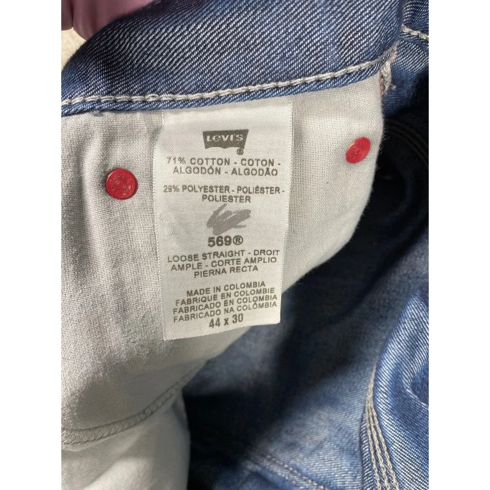 Levis 569 Loose Straight Jeans Mens 44x30 Dark Wash Denim Zipper Contrast Stitch